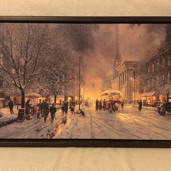 Cobble Hill Winter Interlude Painting W/ Wooden Frame - Picture 1 of 7